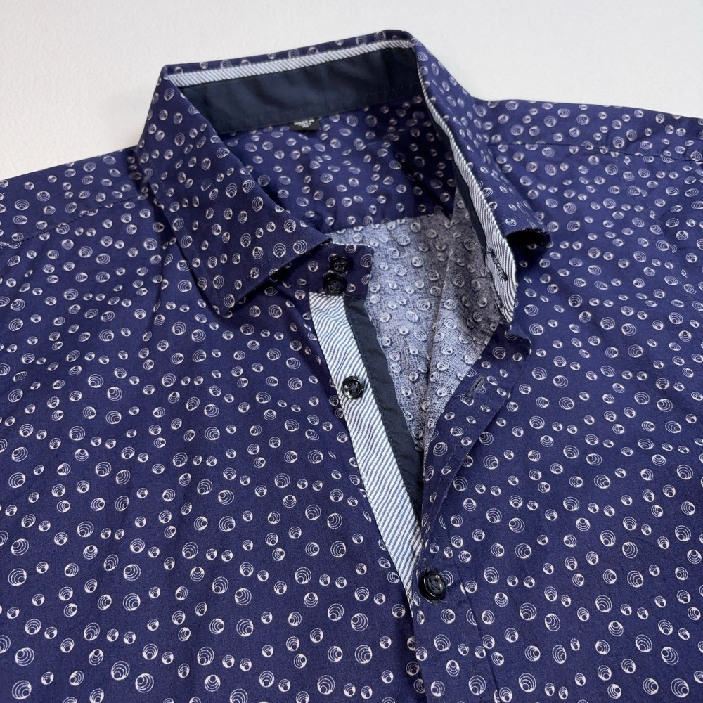 Lavis Shirt Men's XL Navy Geometric Slim Fit Stretch Made in Italy Button Up